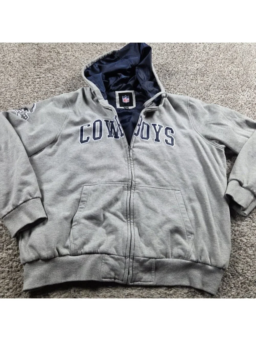 Dallas Cowboys Jacket Men's 2XL Gray NFL Apparel Full Zip Hoodie Insulated